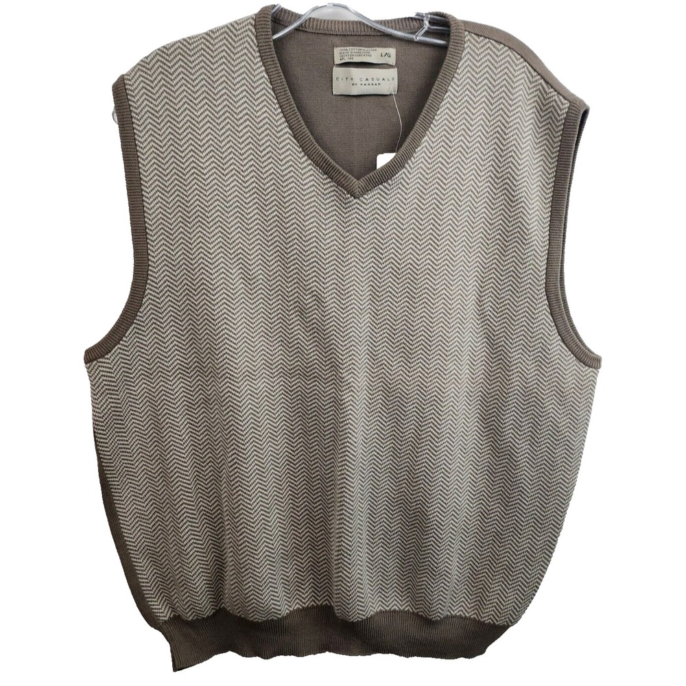VTG City Casuals by Haggar Mens Sweater Vest Large Beige V-Neck Pullover Preppy